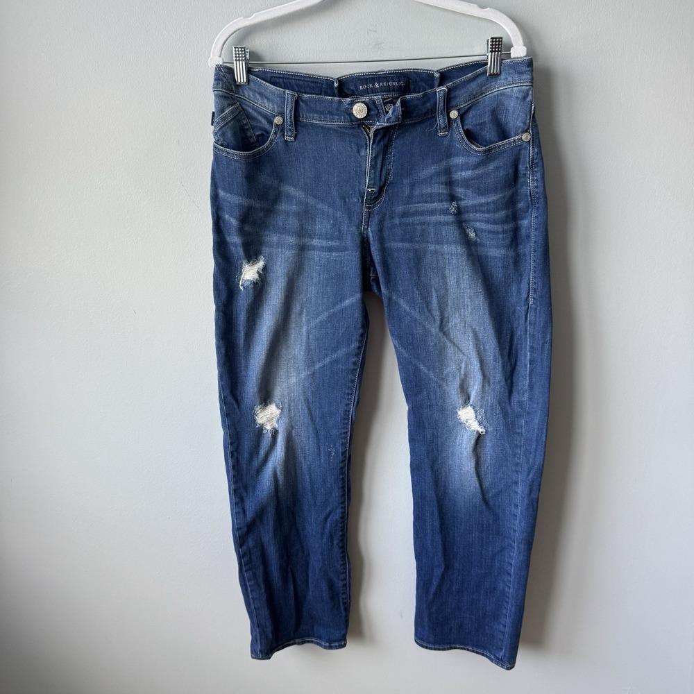 Rock & Republic Jeans Women's Blue Indee Boyfriend Mid Rise Strech Denim 12M